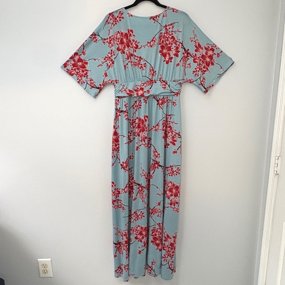 Kiyonna Cherry Blossom Floral Maxi Dress Womens 1x Kimono Sleeve - Picture 6 of 10